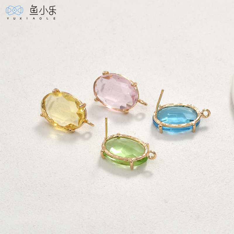 透明水晶大椭圆切面镀金色带吊耳针diy耳饰品手作材料配件 - 图0