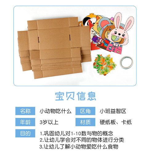 小动物吃什么配对食物卡片蒙氏幼儿园小中班益智区语言区自制教具 - 图0