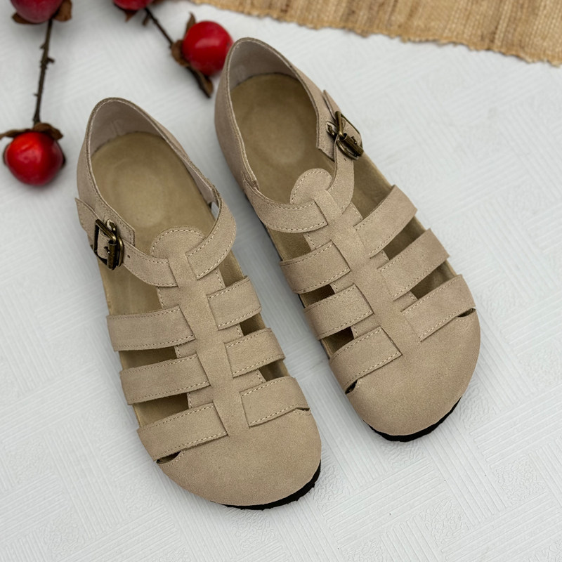 手工真皮复古妈妈凉鞋2025新款夏季镂空女鞋厚底包头凉鞋平底鞋子,淘宝优惠券,粉丝福利购,淘宝优惠卷