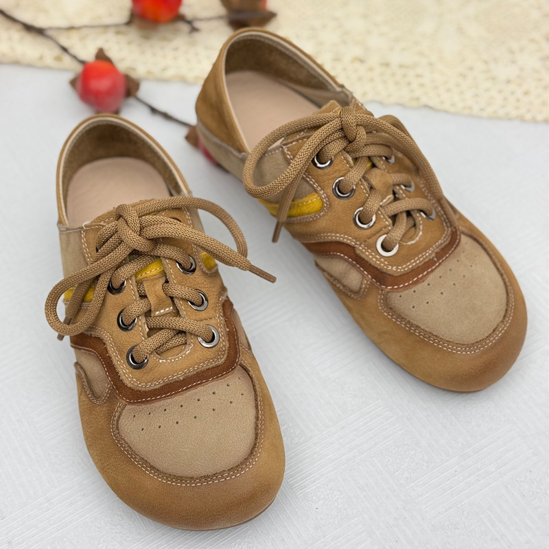 2026春新款头层牛皮德训鞋女复古休闲运动鞋中老年女鞋平底休闲鞋,淘宝优惠券,粉丝福利购,淘宝优惠卷