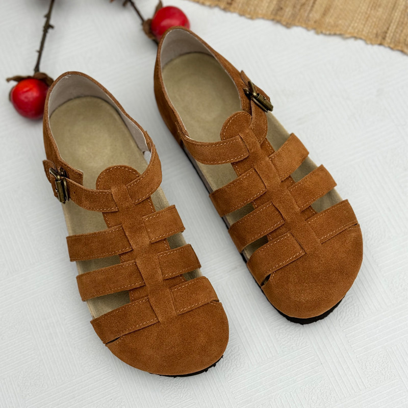 手工真皮复古妈妈凉鞋2025新款夏季镂空女鞋厚底包头凉鞋平底鞋子,淘宝优惠券,粉丝福利购,淘宝优惠卷