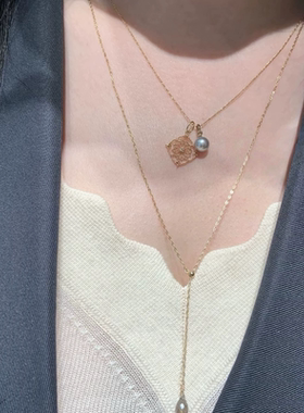 日系agete风 镂空花纹吊坠菱形窗花精致蕾丝925银镀金项链毛衣链