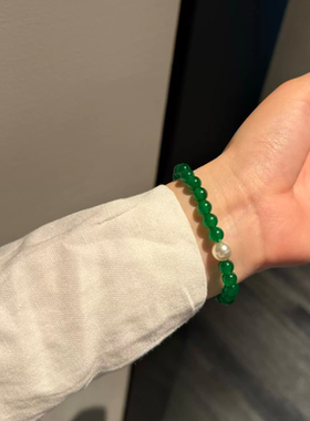 只此青绿 新中式显白绿玉髓手链 施家珍珠精致细手串女生夏礼物