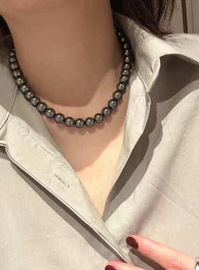 微风庄园 施家真多麻倪妮同款大溪地黑珍珠项链秋冬毛衣链女生