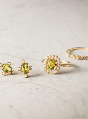 珍珠花边春日戒指橄榄石