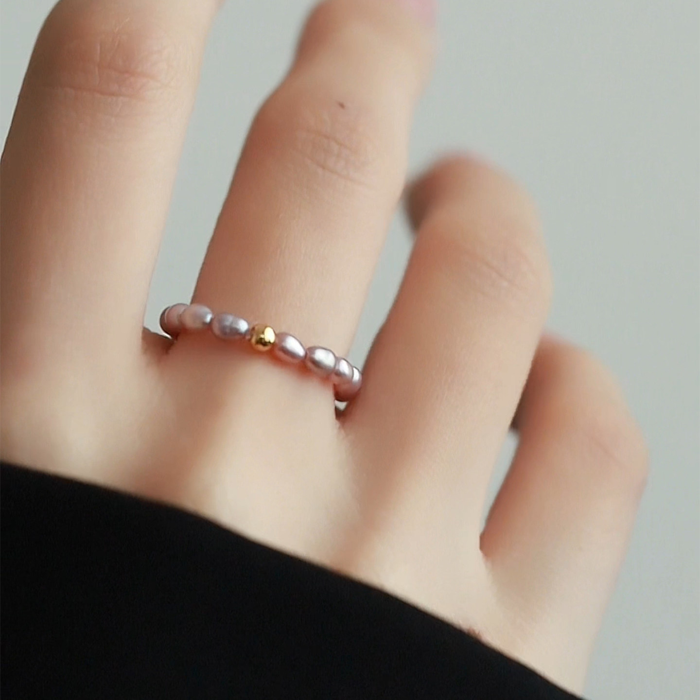 【若凉】 天然淡水珍珠戒指女款 紫色米粒法式气质小众弹力绳尾戒,淘宝优惠券,粉丝福利购,淘宝优惠卷