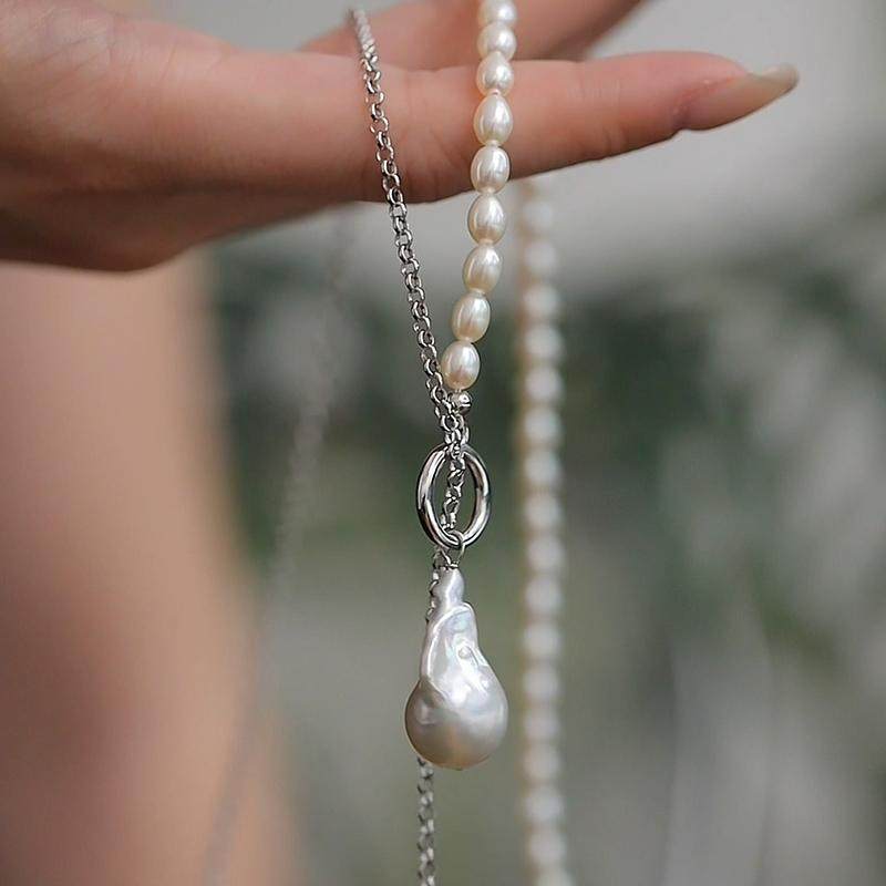 【朔漠】天然淡水米粒形珍珠项链女 巴洛克异形珍珠吊坠毛衣链,淘宝优惠券,粉丝福利购,淘宝优惠卷