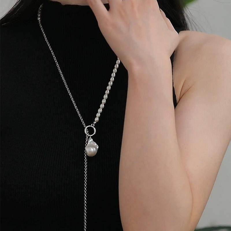 【朔漠】天然淡水米粒形珍珠项链女 巴洛克异形珍珠吊坠毛衣链,淘宝优惠券,粉丝福利购,淘宝优惠卷