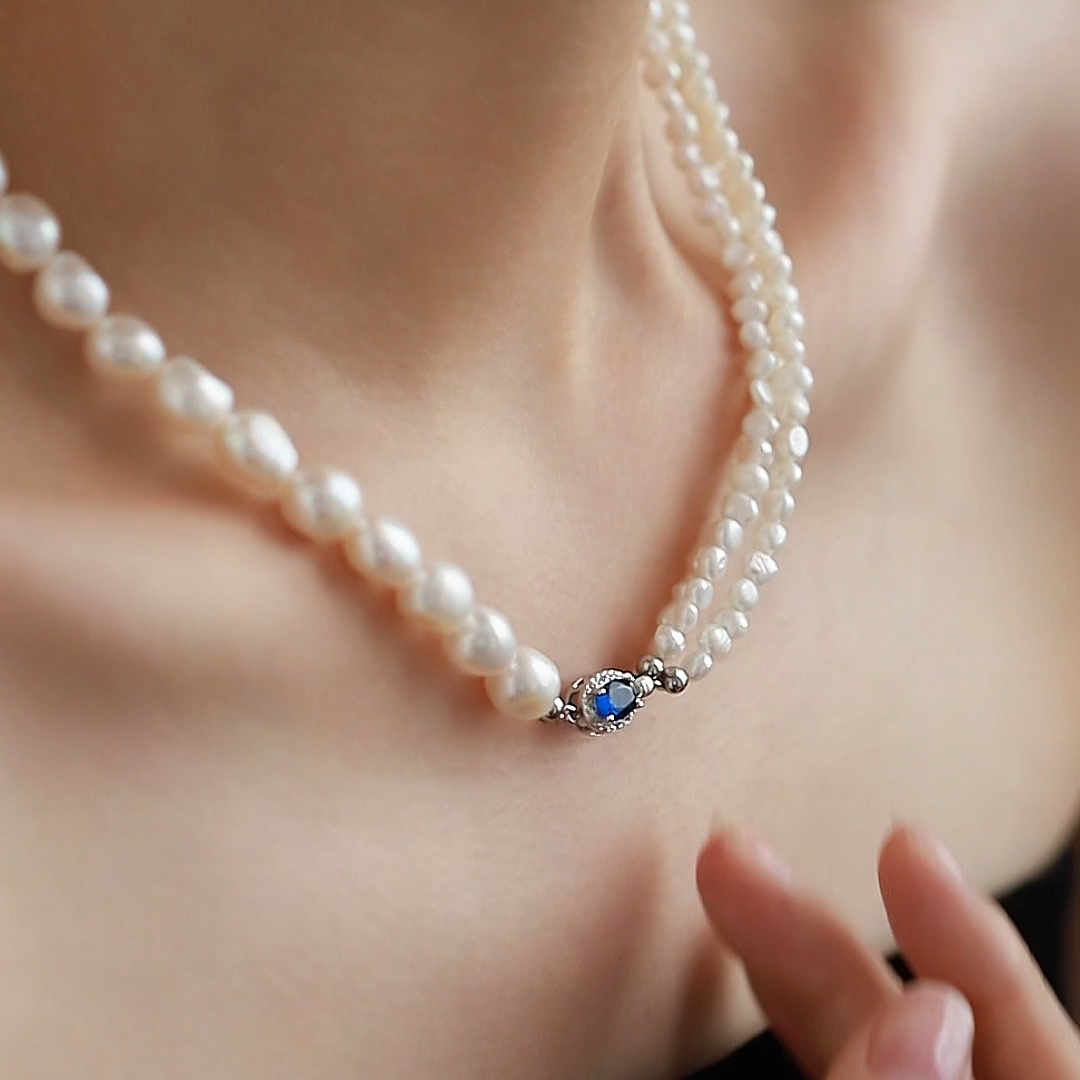 【雨瞳】天然淡水巴洛克珍珠项链女款 异形keshi珠贵气优雅款颈链 - 图1