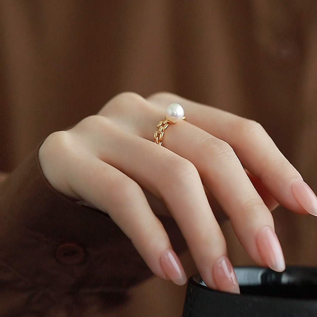 Natural freshwater pearl ring women's single pearl temperament light luxury high-end index finger ring