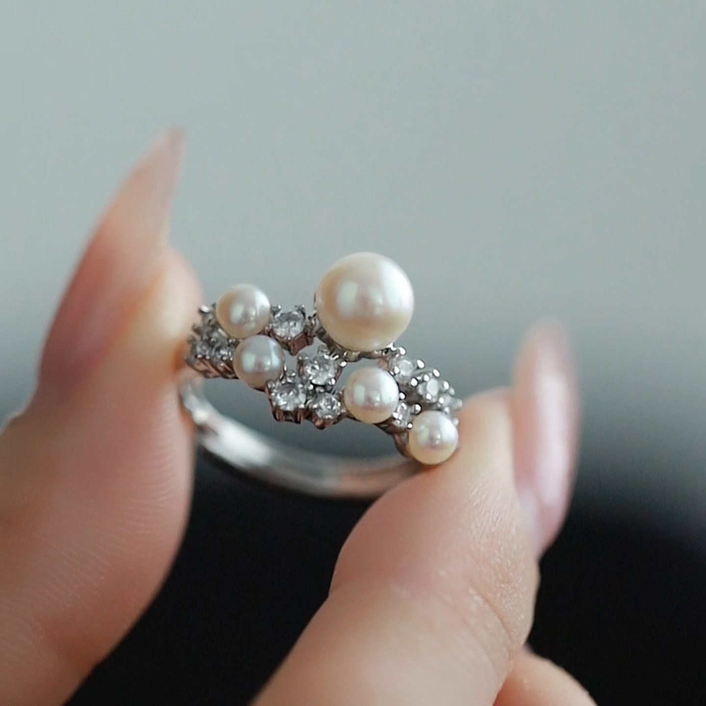 Natural freshwater pearl ring for women, zircon temperament, light luxury design, exquisite open ring