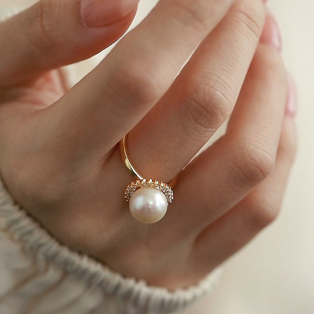Natural freshwater pearl ring for women, light luxury and elegant open ring (sunflower)