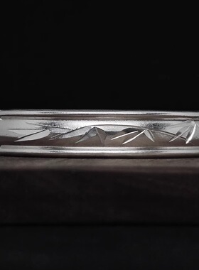 简刻金匠手工雕刻复古老银斜刻999足银刻字纯银轨道竹子开口手镯