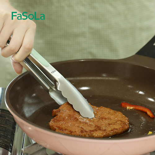 FaSoLa厨房不锈钢食品夹家用硅胶耐高温防烫夹子牛排烧烤烘培工具 - 图3