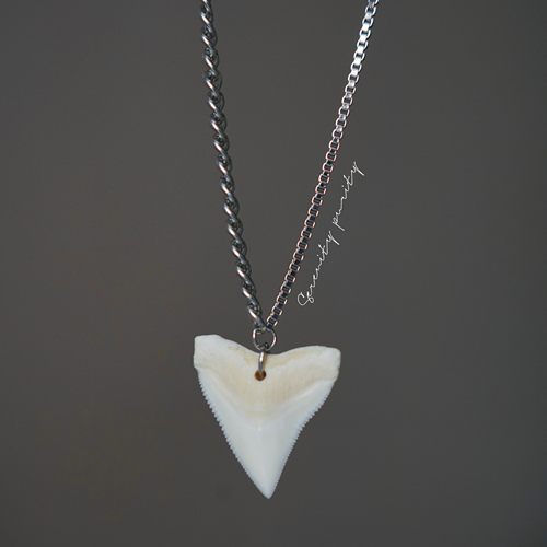 原创设计天然鲨鱼牙齿能量好运吊坠项链男礼物小众毛衣链锁骨链女 - 图2