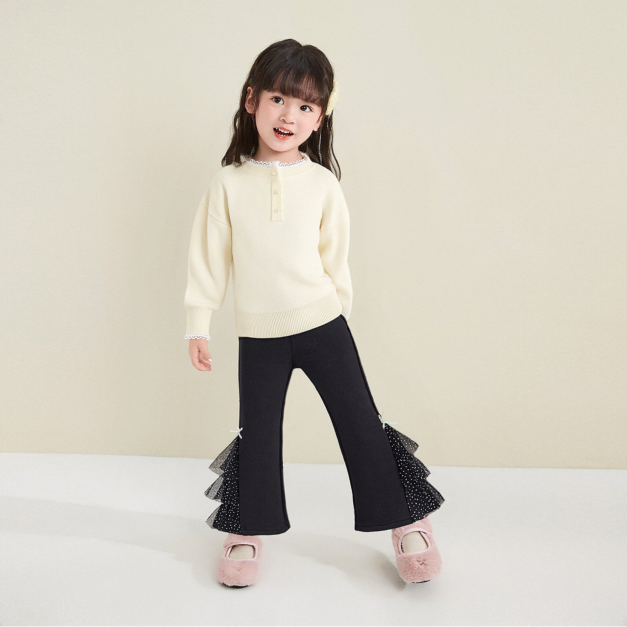 笛莎官方旗舰童装女童加绒喇叭裤秋冬季新款女孩宝宝儿童甜美裤子,淘宝优惠券,粉丝福利购,淘宝优惠卷