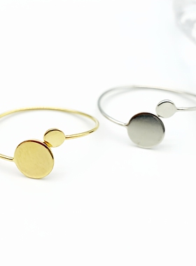 圆盘开口戒指diy镀银现货日式女