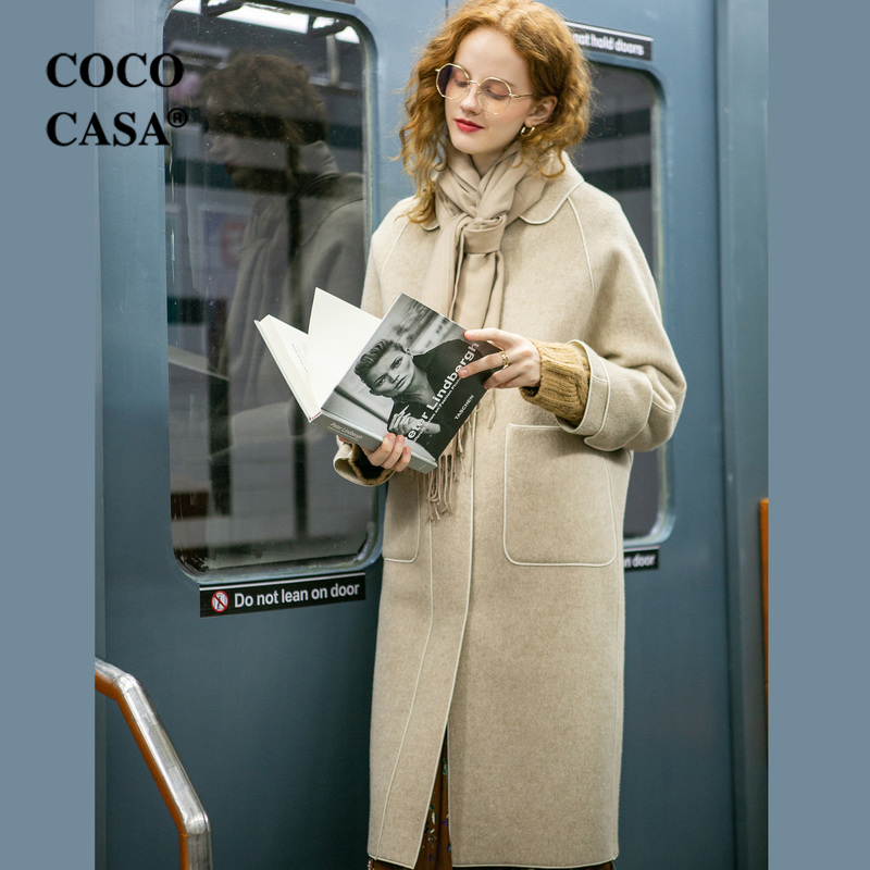 粉色羊毛双面中长款零2020呢大衣 cococasa毛呢外套