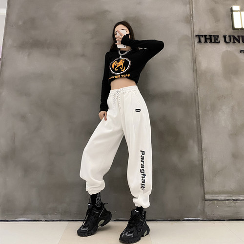 卫裤女2026夏季新款大码宽松阔腿裤休闲运动裤爵士舞裤子哈伦裤潮 - 图1