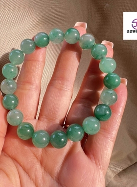 天然非洲翠手链女绿色10毫米正品