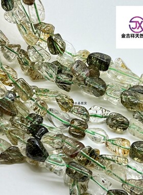 天然绿发晶碧玺发晶6*8毫米项链