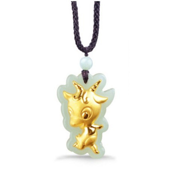 金镶玉十二生肖女男小孩一周岁吊坠 红冠珠宝直销店项坠/吊坠