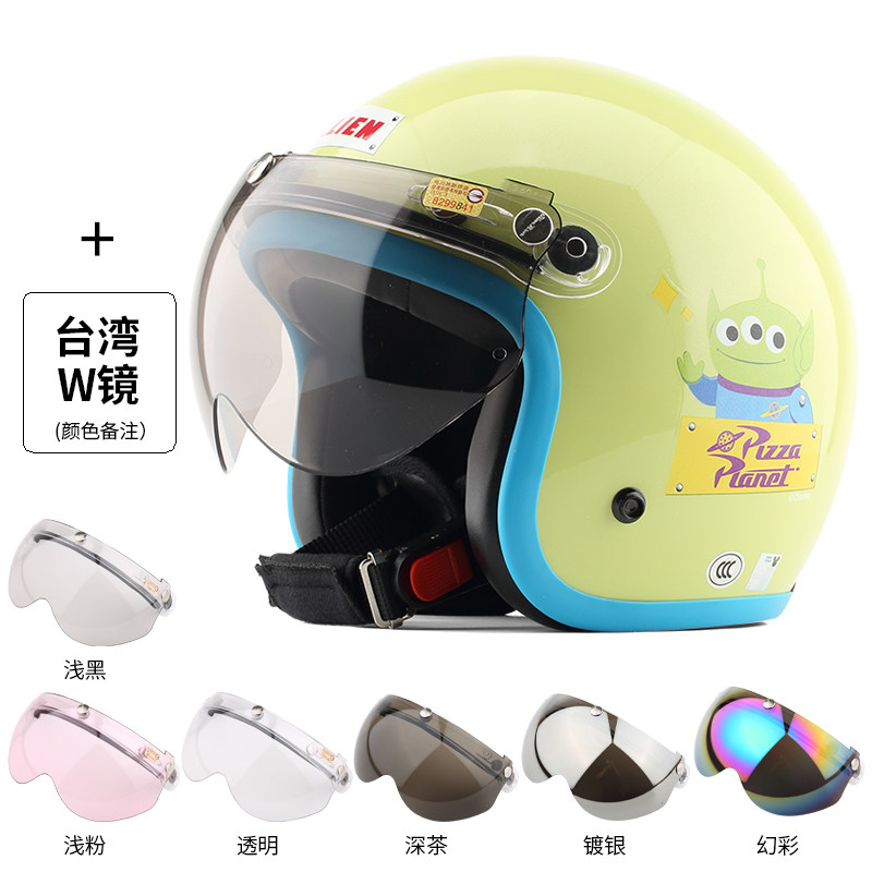 台湾EVO精装青绿三眼怪复古安全帽摩托车成人头盔男女保暖3/4盔 - 图2