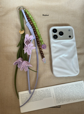 立体皮革花朵miu系包包挂件木质串珠麂皮绳编织挂绳桂花祝福挂饰