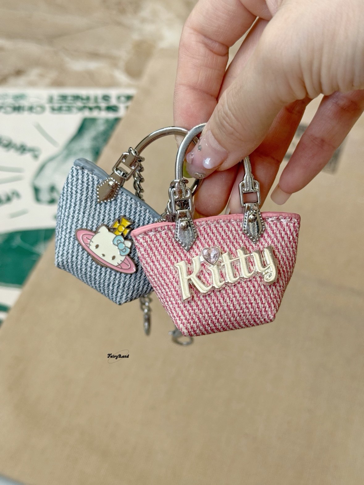 原创mini皮革牛仔kt小包包挂件可爱包挂饰芭比粉甜美少女心钥匙扣,淘宝优惠券,粉丝福利购,淘宝优惠卷