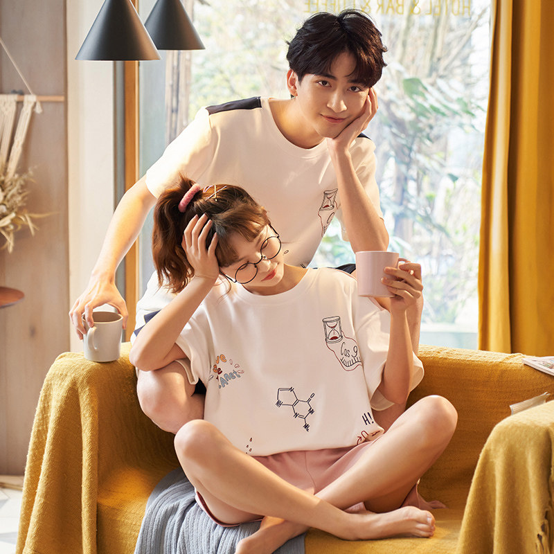 情侣可爱短袖短裤男士纯棉薄款睡衣 卡西奴服饰睡衣/家居服套装