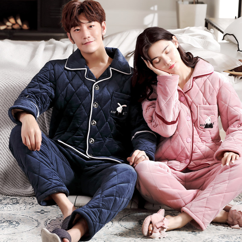 情侣珊瑚绒男士冬季加绒夹棉睡衣 卡西奴服饰睡衣/家居服套装