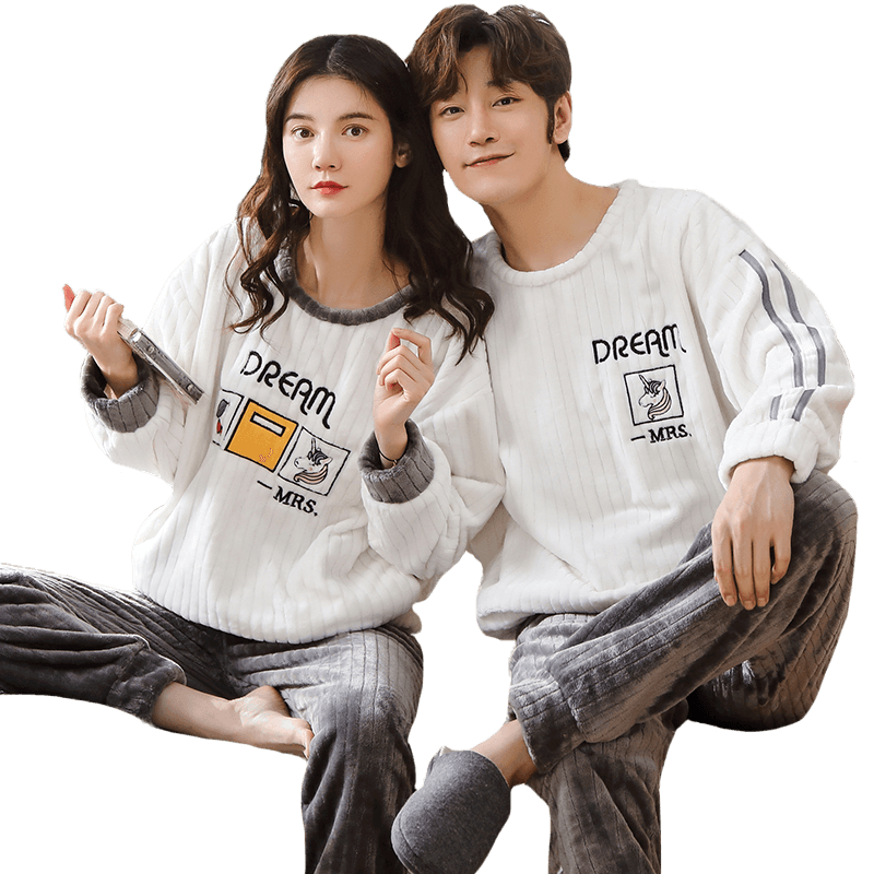 珊瑚绒情侣女士男士加绒秋冬款睡衣 卡西奴服饰睡衣/家居服套装