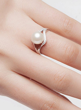 外贸直播爆款珍珠戒指活口微镶锆石戒指女铜镀金跨境