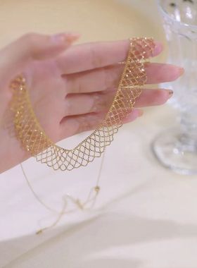 欧式小众复古级感流苏珍珠双珠吊坠项链女时尚精致颜值锁骨链