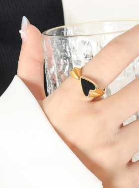 法式小众ins食指戒骨节素戒大小心形个性白海贝戒指情侣款指环