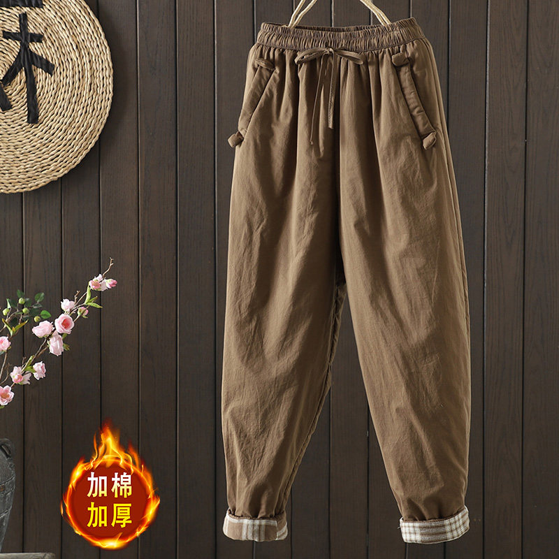 复古宽松全棉夹棉加厚哈伦裤女时尚减龄松紧腰显瘦保暖休闲长裤潮,淘宝优惠券,粉丝福利购,淘宝优惠卷