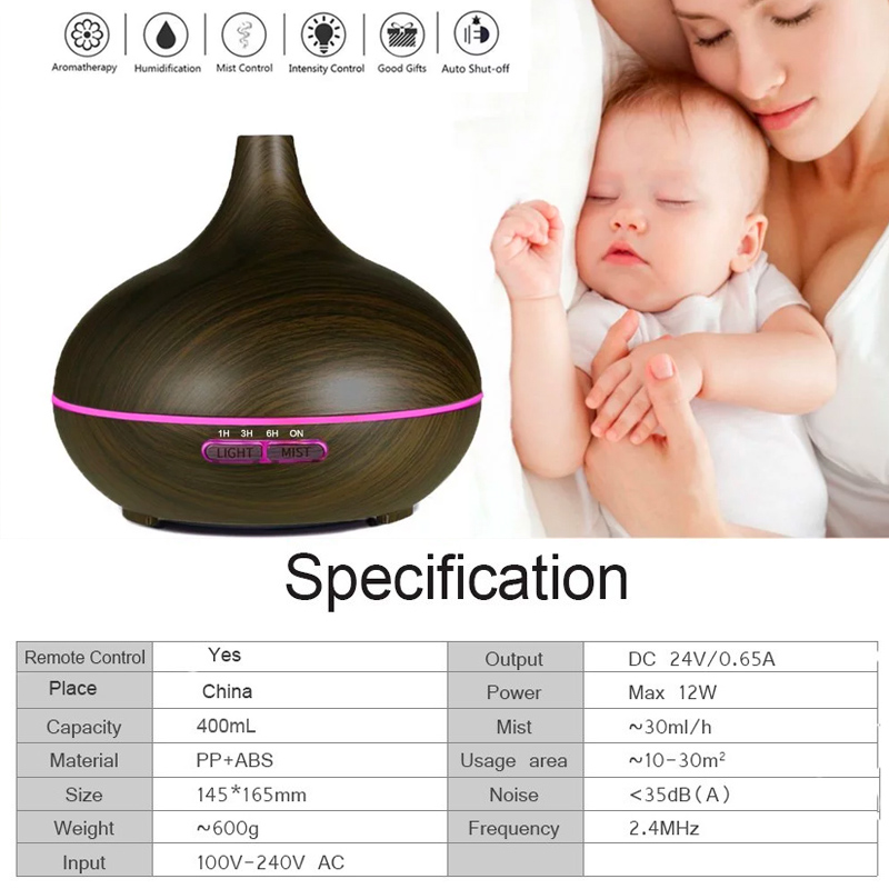 400ML AIR ESSENTIAL OIL DIFFUSER AROMA VAPORIZER HUMIDIFIER