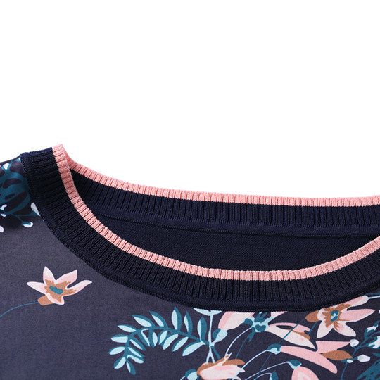 米兰登中老年妈妈装2024夏季新款印花短袖针织衫女装宽松圆领上衣