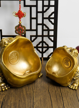 黄铜实心大嘴金蟾招财摆件