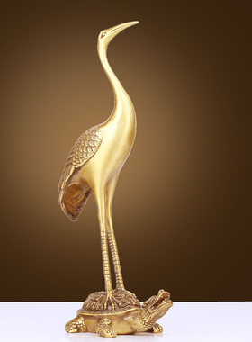 纯铜仙鹤龟鹤延年祝寿摆件