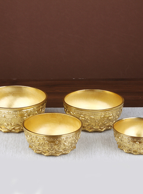 黄铜五福聚宝盆中式家居摆件