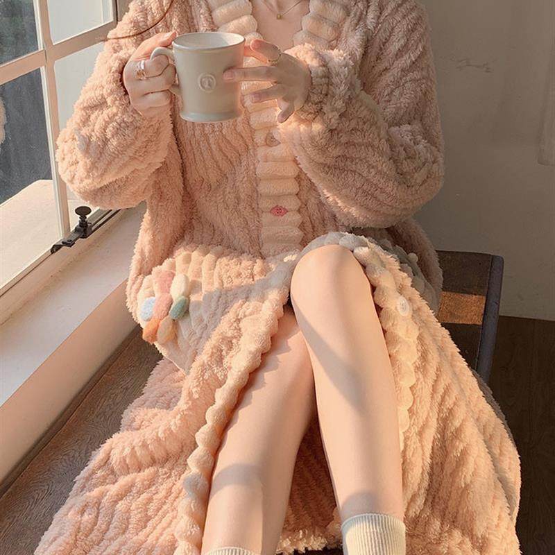 珊瑚绒睡袍女秋冬季睡裙长款冬款大码加绒加厚法兰绒浴袍睡衣外套,淘宝优惠券,粉丝福利购,淘宝优惠卷