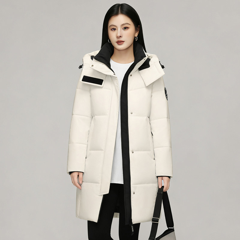 鸭鸭羽绒服女中长款2025冬季新款时尚保暖加厚90%白鸭绒极寒外套