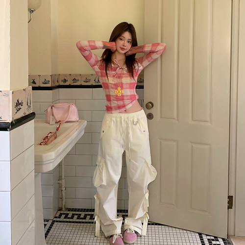 IUIU ONLINE 甜酷女孩 蝴蝶结工装裤休闲帅气大口袋宽松阔腿裤女 - 图3