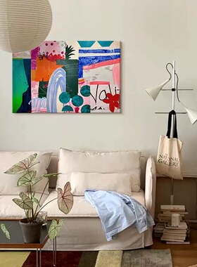 纯手绘油画客厅沙发背景墙艺术画