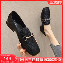 FOXER sheep leather Levos shoes women 2023 autumn winter new Inn small leather shoes One foot pedal single shoes women shoes bean-bean shoes