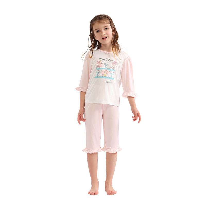 【商场同款】梦洁宝贝儿童纯棉莫代尔家居服儿童睡衣女童夏季套装 - 图0