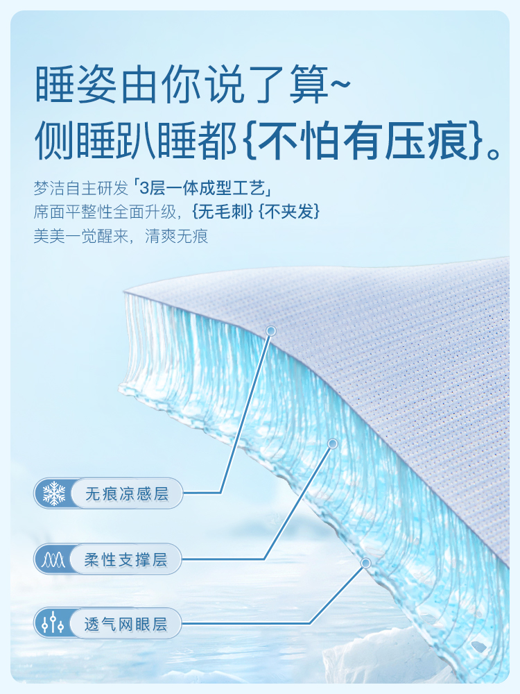 梦洁家纺冰丝凉席两三件套可机洗水洗夏季空调席子儿童床单人