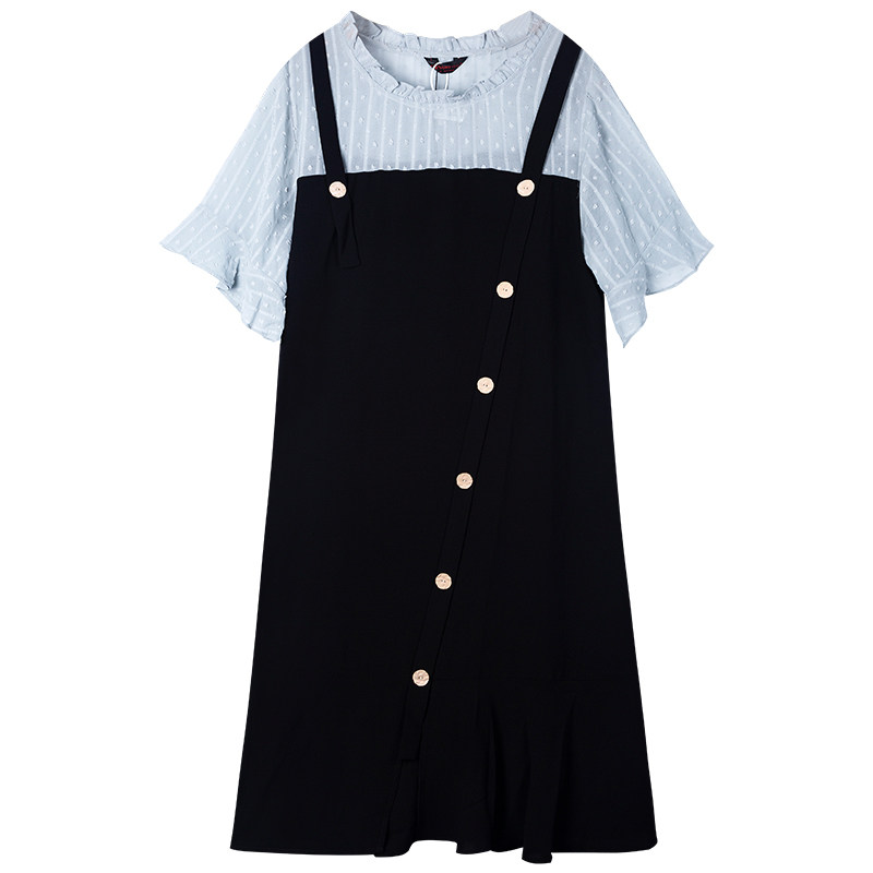 2020夏季新款圆领木耳边胖mm连衣裙 绮娑女装大码女装