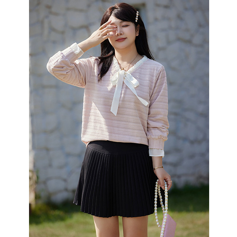 2025年秋装新款套头大码上衣女百搭显瘦胖MM蝴蝶结减龄长袖针织衫,淘宝优惠券,粉丝福利购,淘宝优惠卷
